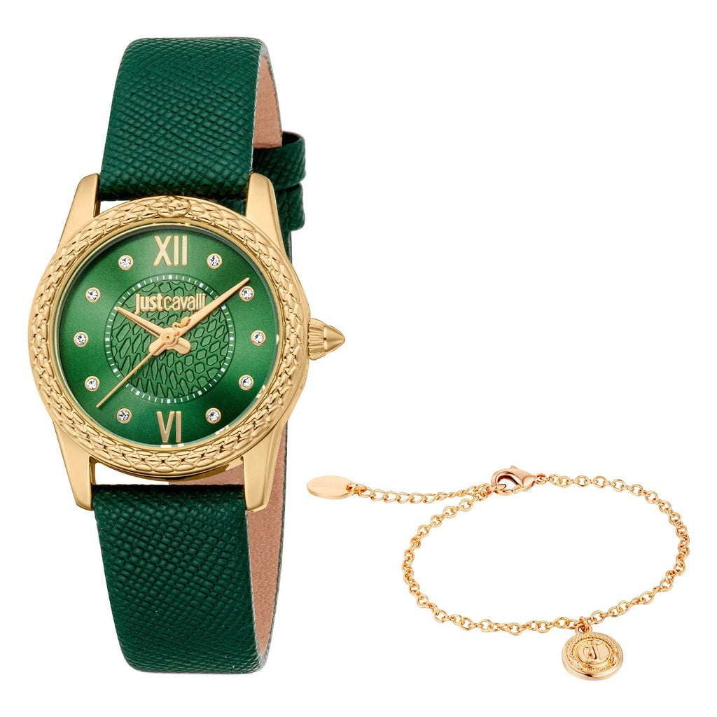 Just Cavalli Sublime Animalier Leather Green Yellow Gold
