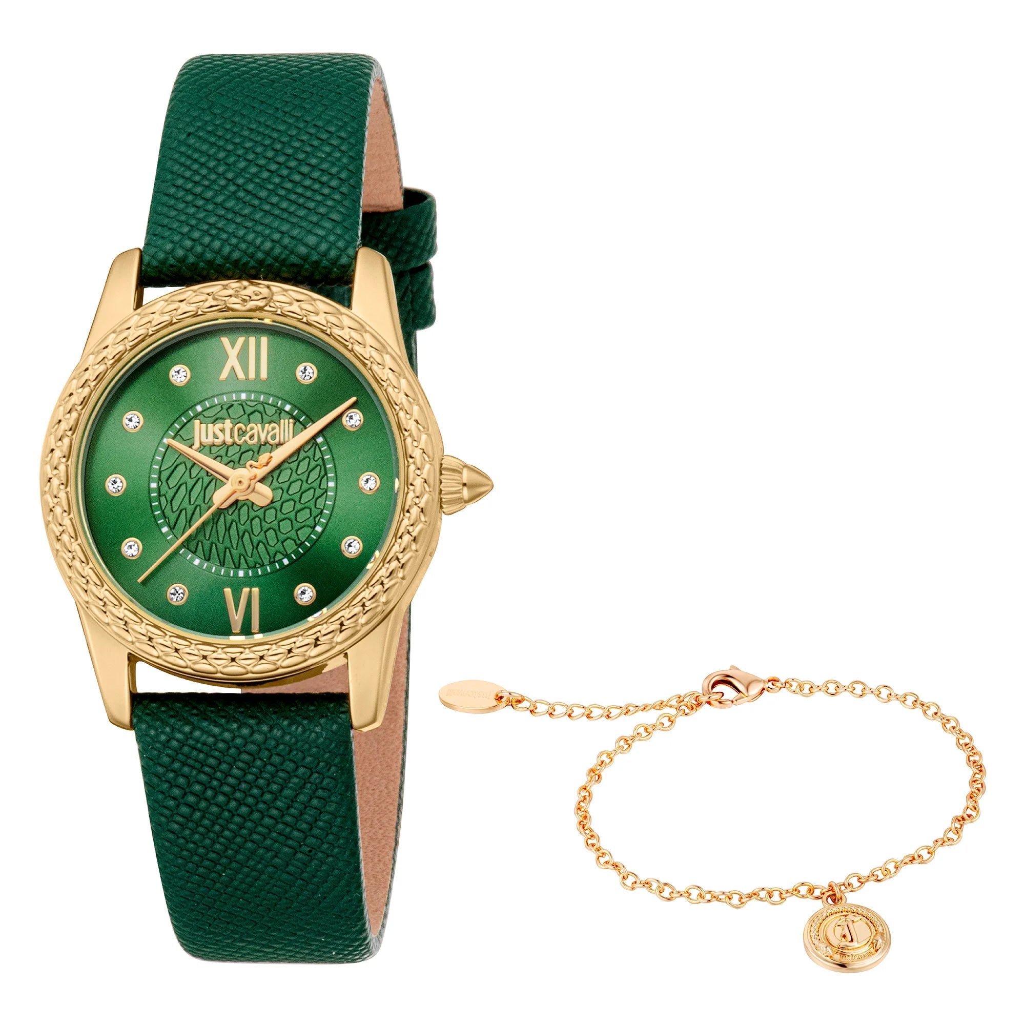 Just Cavalli Sublime Animalier Leather Green Yellow Gold