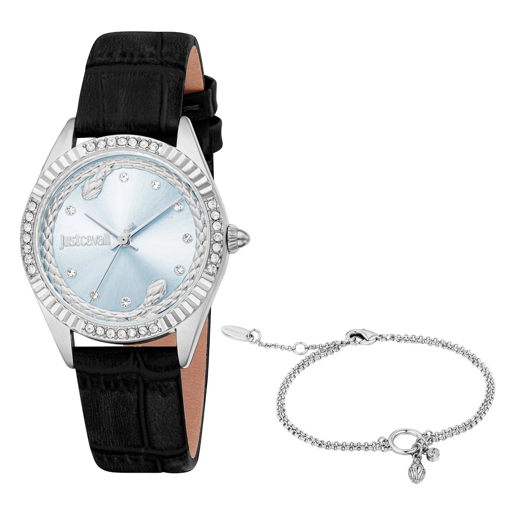 Just Cavalli Vittoria Glam Leather Black Light Blue
