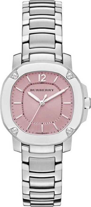Burberry The Britain Pink Dial Silver Steel Strap Watch For Women Bby1704