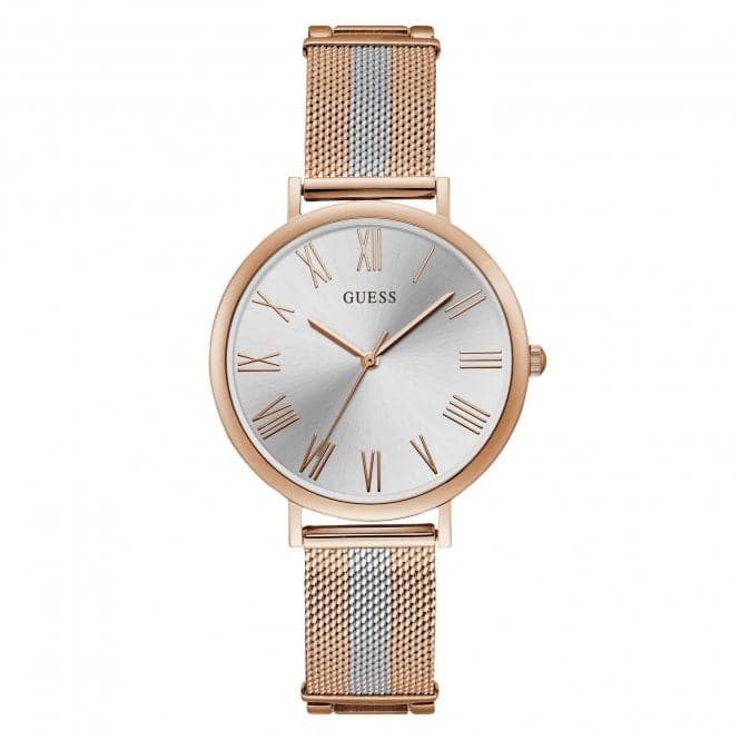 Guess Watches Guess Ladies Rose Gold Two Tone Mesh Bracelet Watch W1155l4