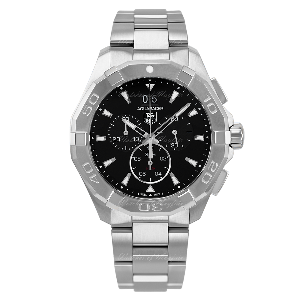 Tag Heuer Aquaracer Quartz Chronograph Black Dial Silver Steel Strap Watch For Men Cay1110 Ba0927