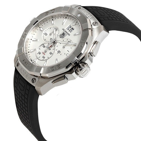 Tag Heuer Aquaracer Chronograph White Dial Black Rubber Strap Watch For Men Cay1111 Ft6041