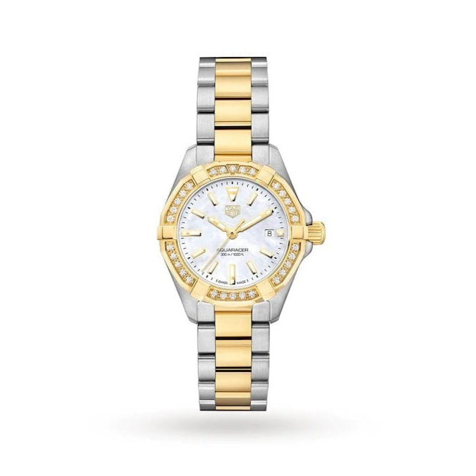 Tag Heuer Aquaracer Diamonds Mother Of Pearl Dial Two Tone Steel Strap Watch For Women Wbd1421 Bb0321